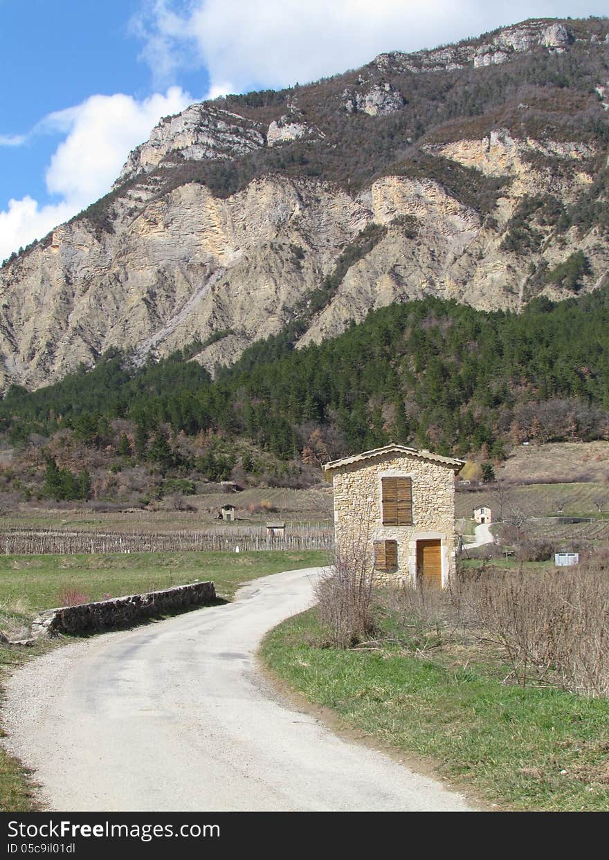 Traditional vineyard hut in the Drôme area Southern France.