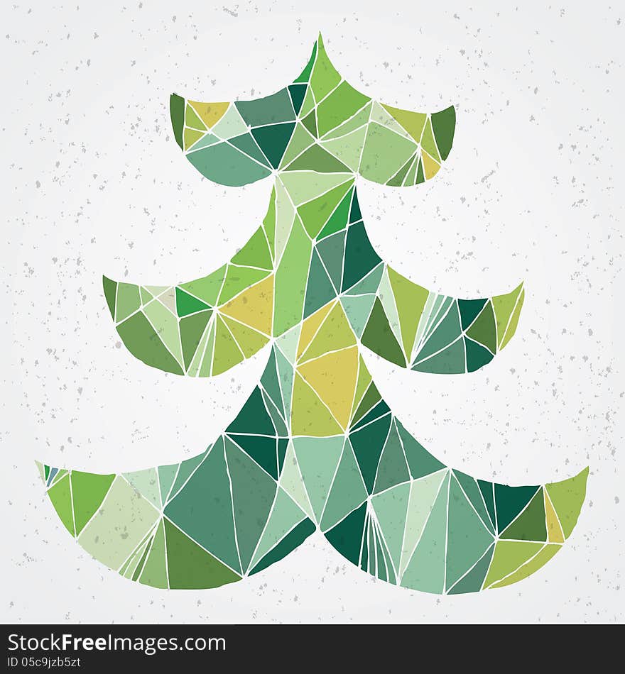 Christmas Tree Greeting Card. Grunge abstract illustration of green christmas tree in modernistic manner on gradient background. Illustration is in eps10 mode!