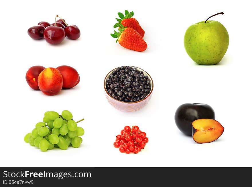 Fruit collection on white background