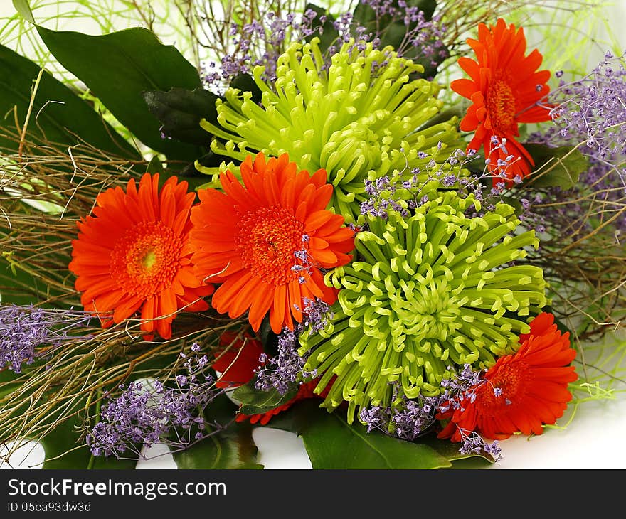 Bouquet of gerber on white background