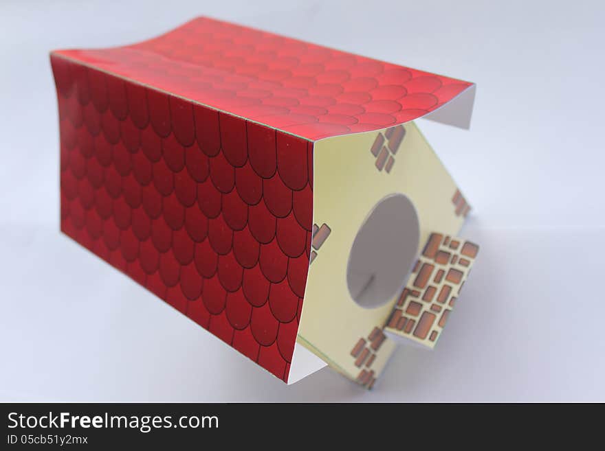 Box for birds handmade paper with red roof