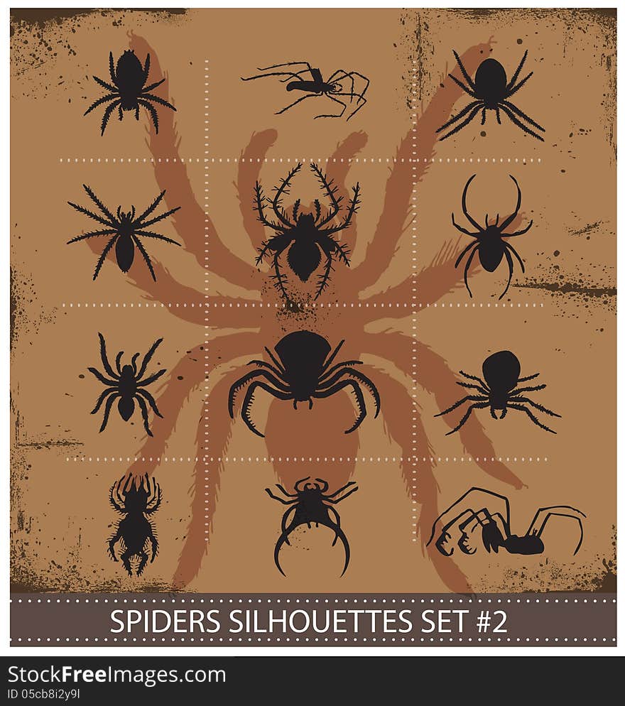 Halloween spiders silhouettes symbols set