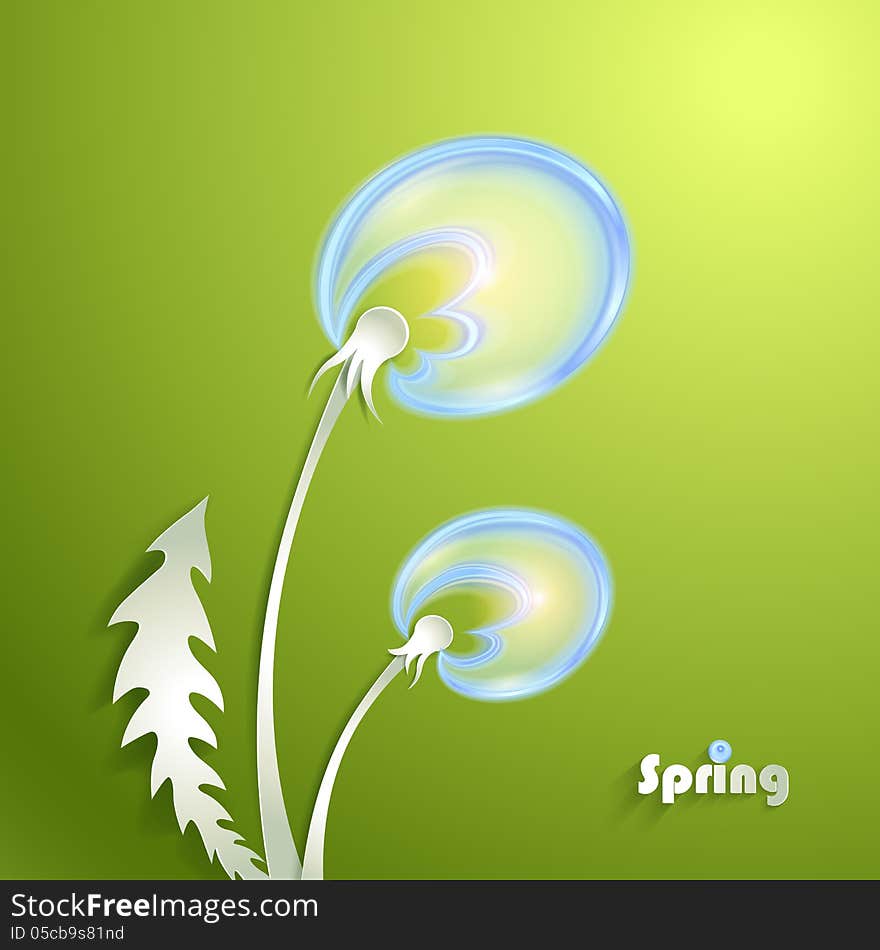 Green Paper Background with Dandelion. Green Paper Background with Dandelion