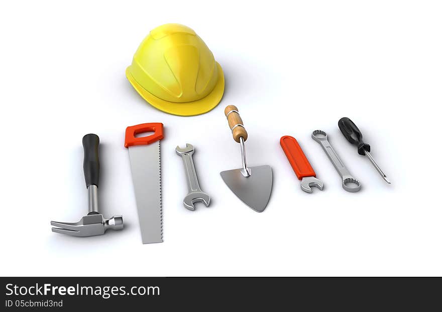 Construction helmet and tools