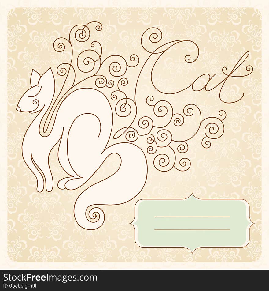 Vintage decorative vector cat. Birthday card. Vintage decorative vector cat. Birthday card.