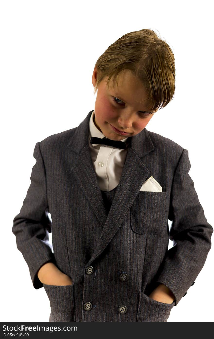 Boy in old fashioned clothings, on white background. Boy in old fashioned clothings, on white background