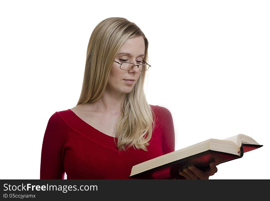 Woman Reading A Book On White Background