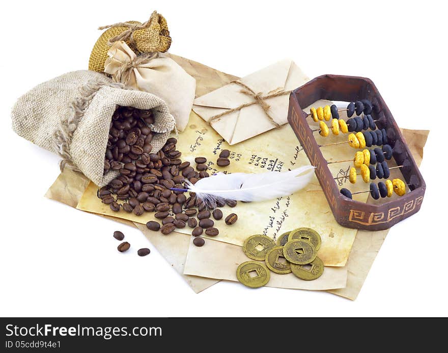 Coffee beans with calculating frame