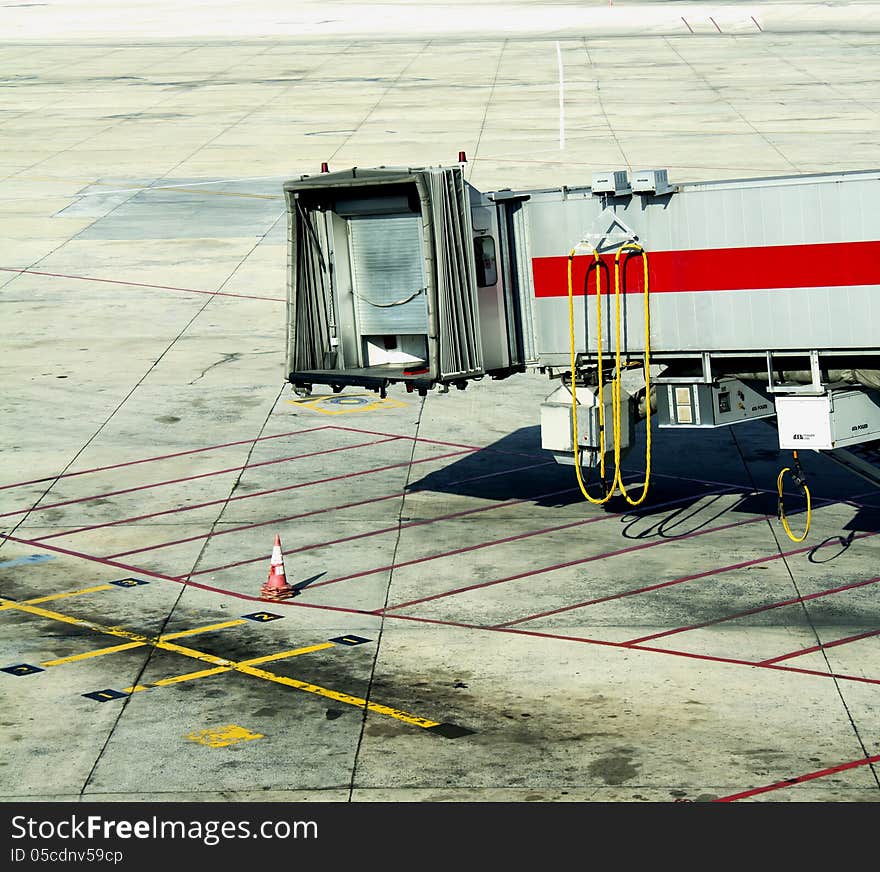 Aerobridge ready for aircraft, in an airport