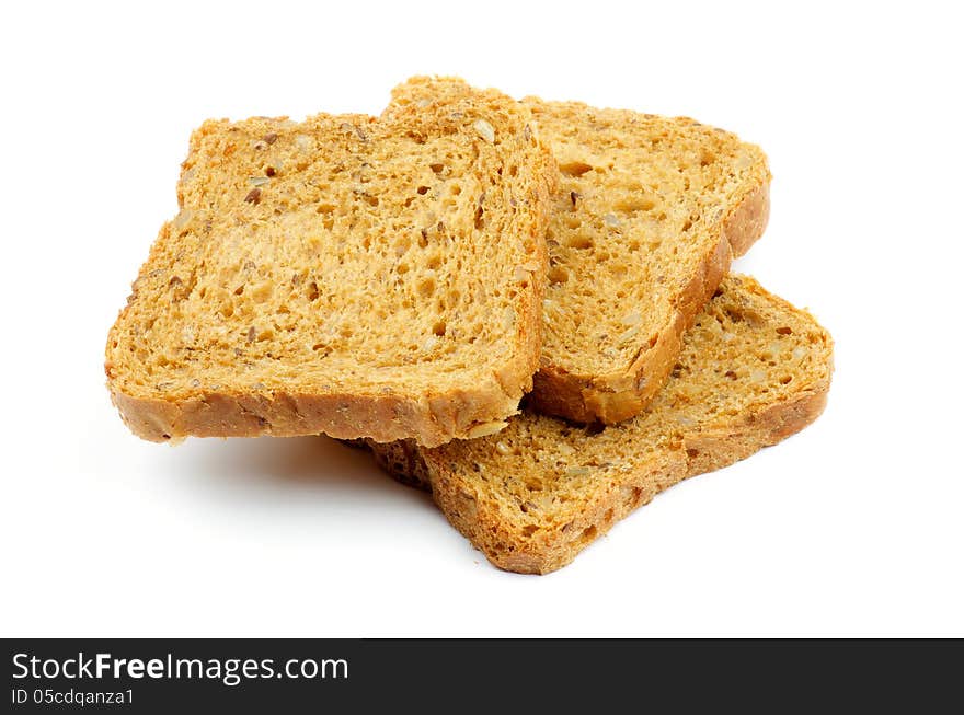 Three Slices of Brown Whole Wheat Bread with Seeds and Nuts isolated on white background. Three Slices of Brown Whole Wheat Bread with Seeds and Nuts isolated on white background