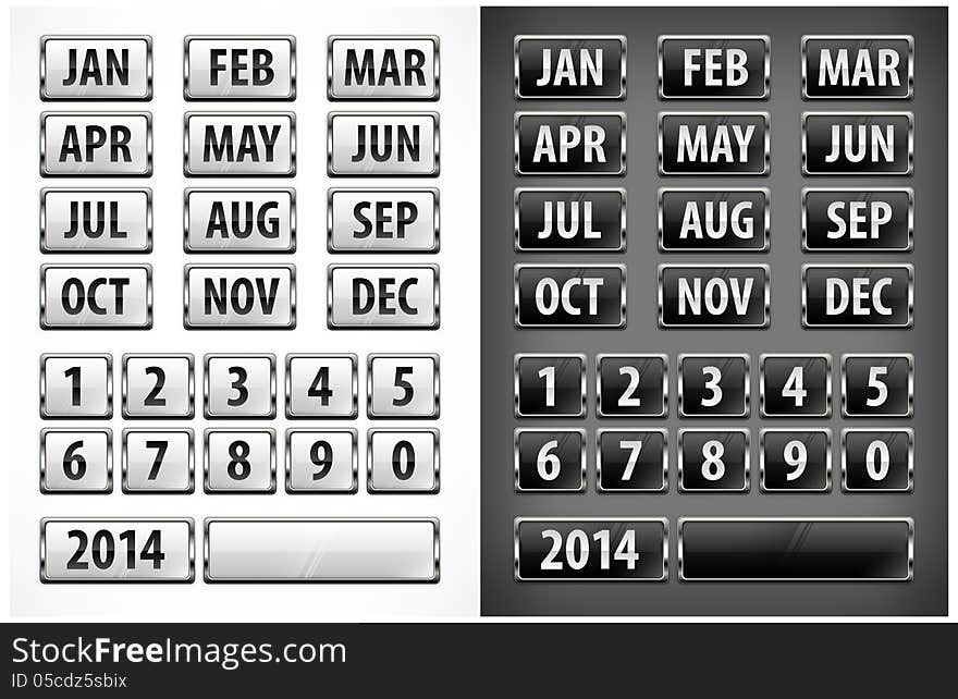 Calendar grid with numbers and months for designers, vector illustration