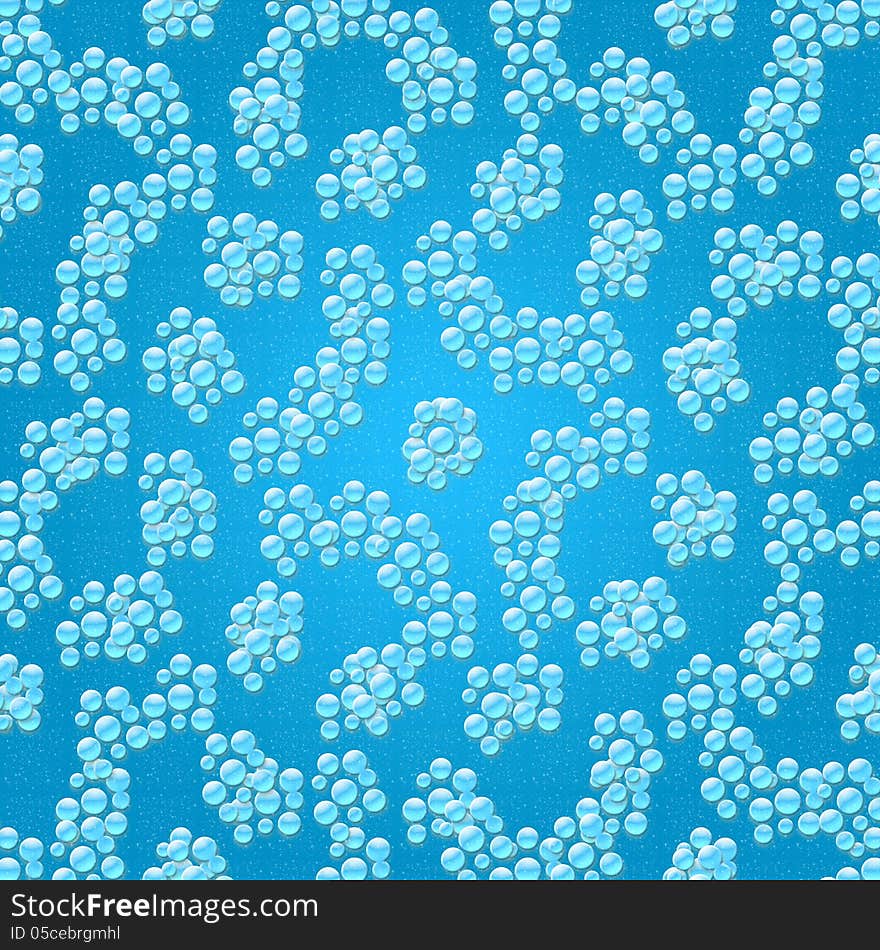 Water drops illustration pattern against a gradient blue background.