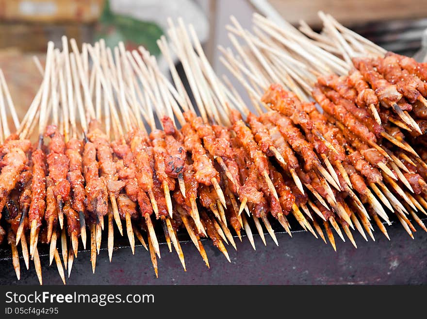 Shish kebab in a food stall