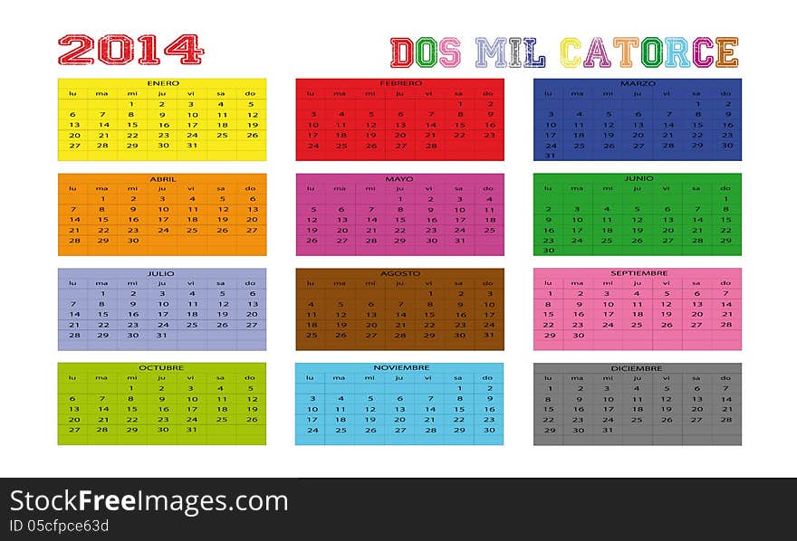 Illustration new calendar 2014 in spanish