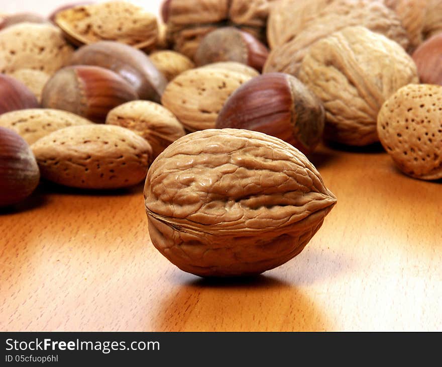 Nuts on a wood table