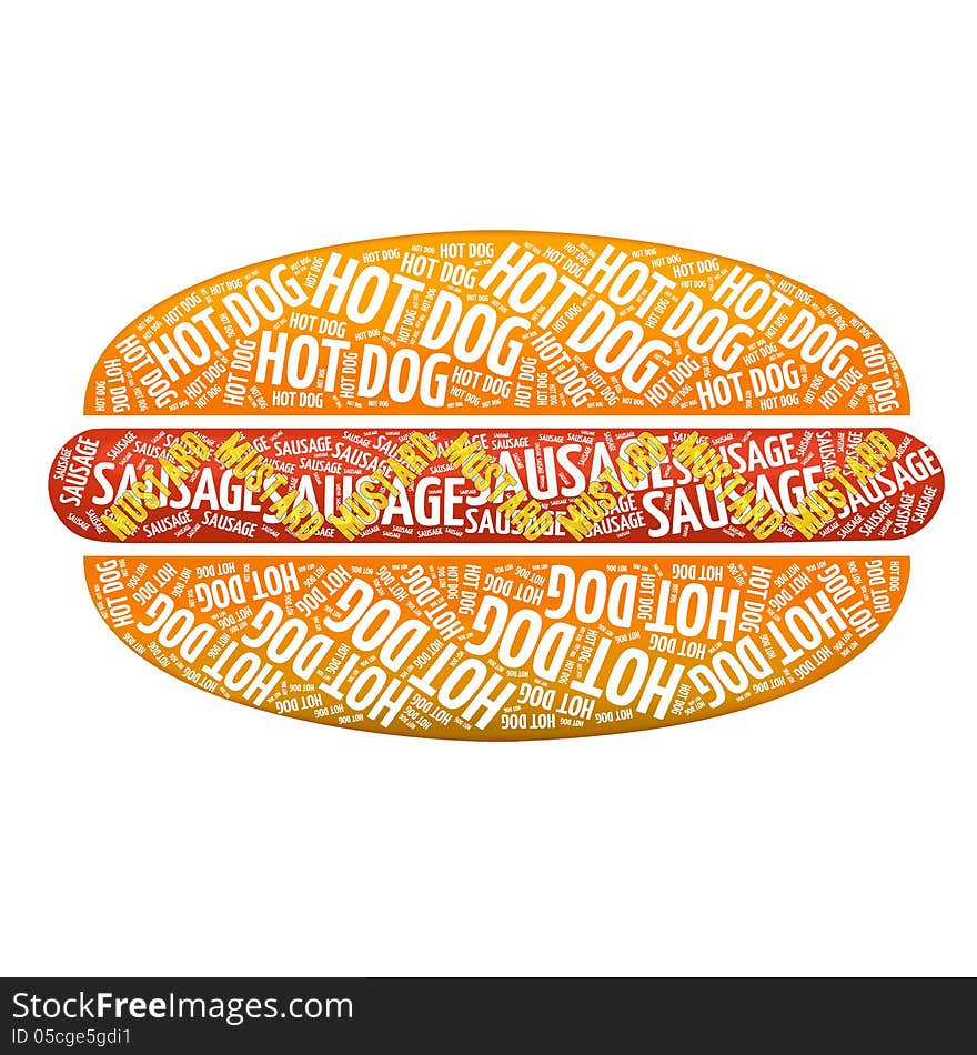 The concept of hot dog with salami and pepperoni in typographic style. The concept of hot dog with salami and pepperoni in typographic style