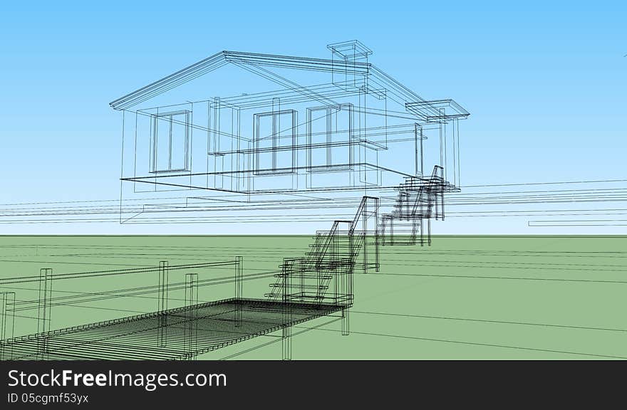 Linear image creation house plan drawing. Linear image creation house plan drawing