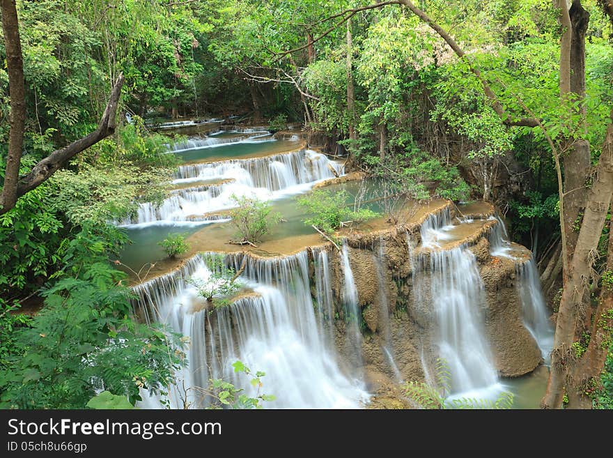 Deep forest Waterfall in Kanchanaburi, Thailand