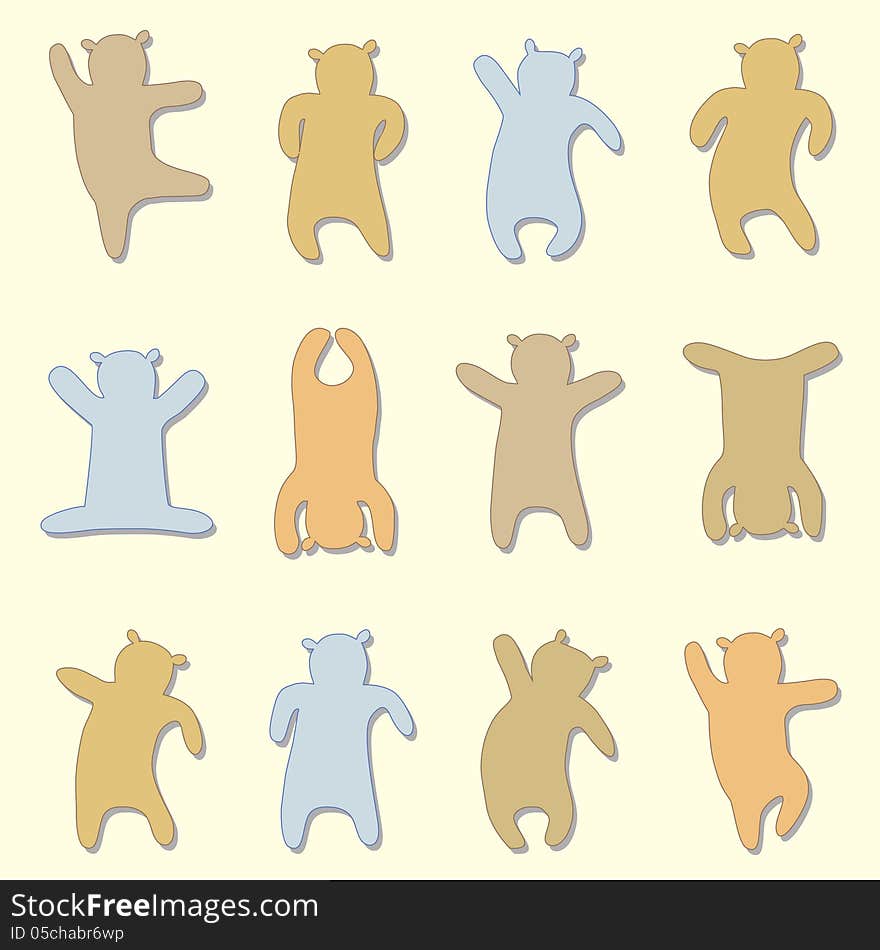 Set of silhouettes of fun bears. Set of silhouettes of fun bears