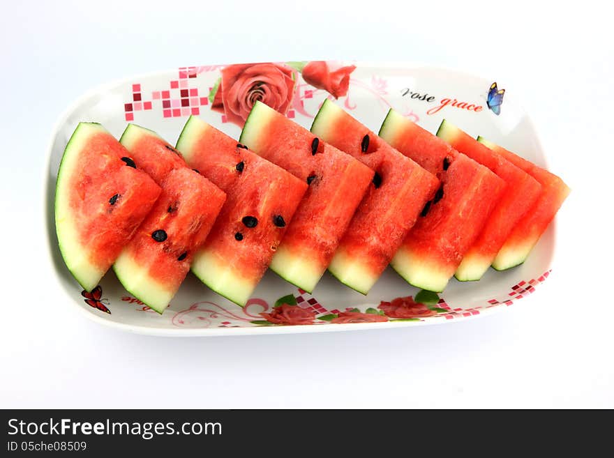 Watermelon Which Are Sliced Into On Dish.