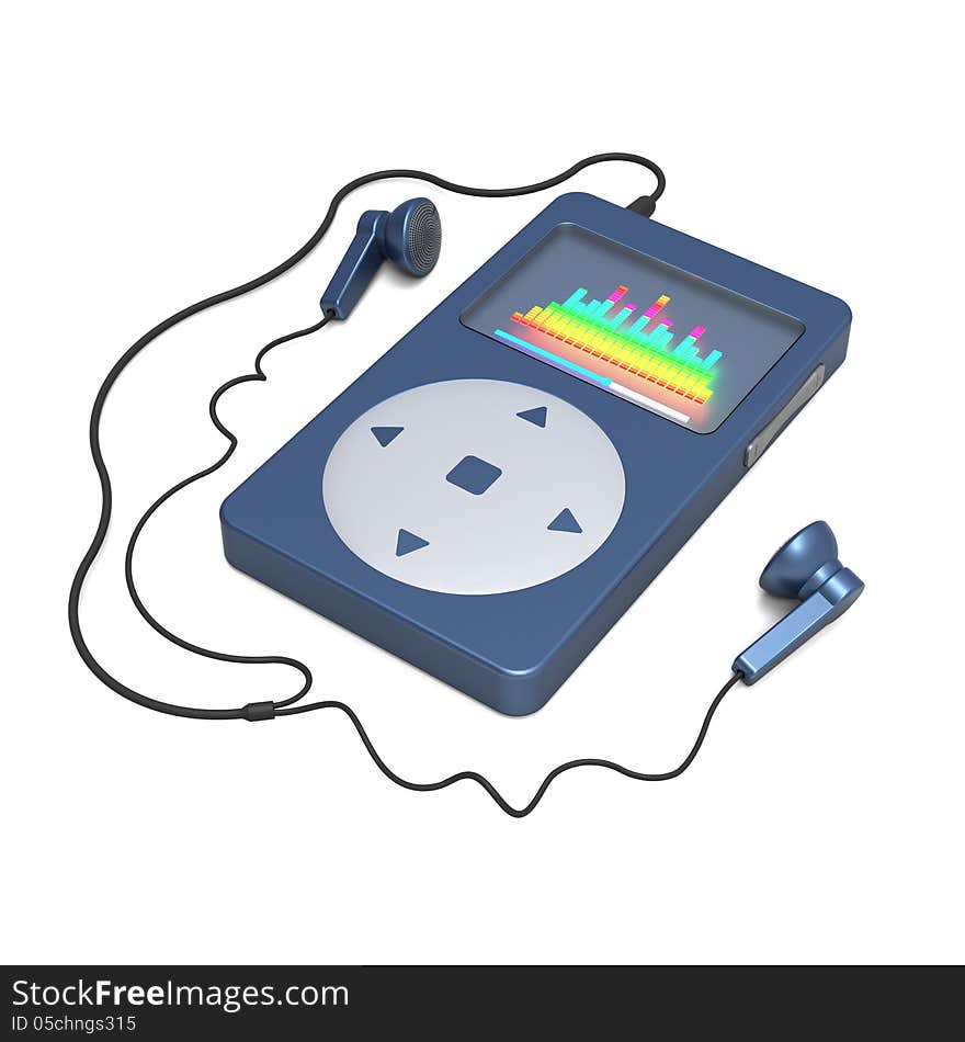 3D model of blue digital media player on white background