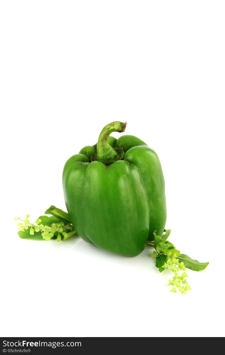 Greenl peppers Three colors on white Background.