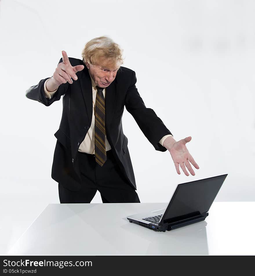 Stressed old business man white background. Stressed old business man white background