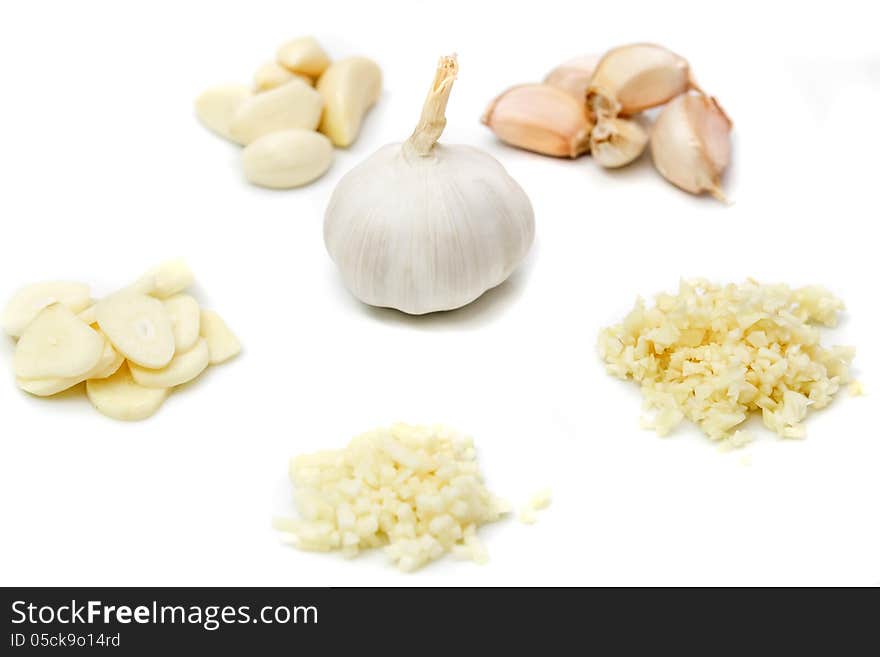 Prepare garlic for cooking on white background