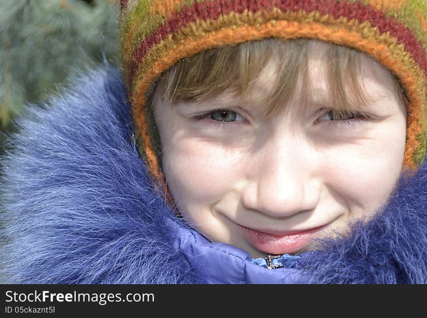 Outdoor portrait of girl in winter. Outdoor portrait of girl in winter