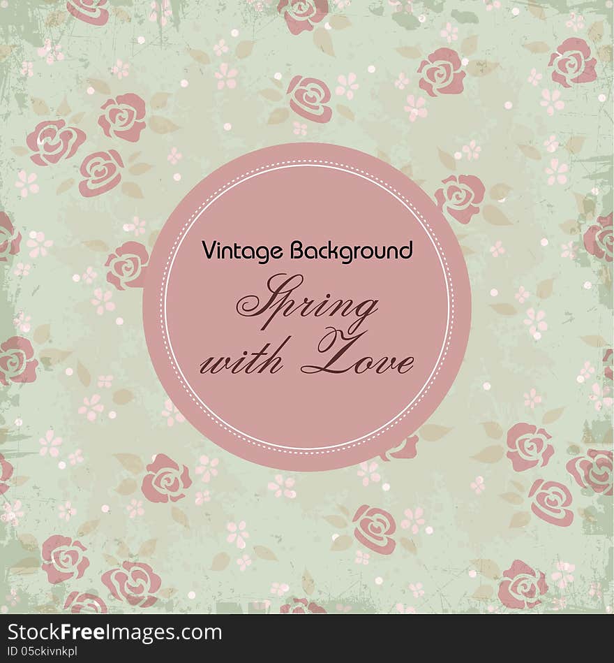 Vintage Vector background with frame and roses. Vintage Vector background with frame and roses