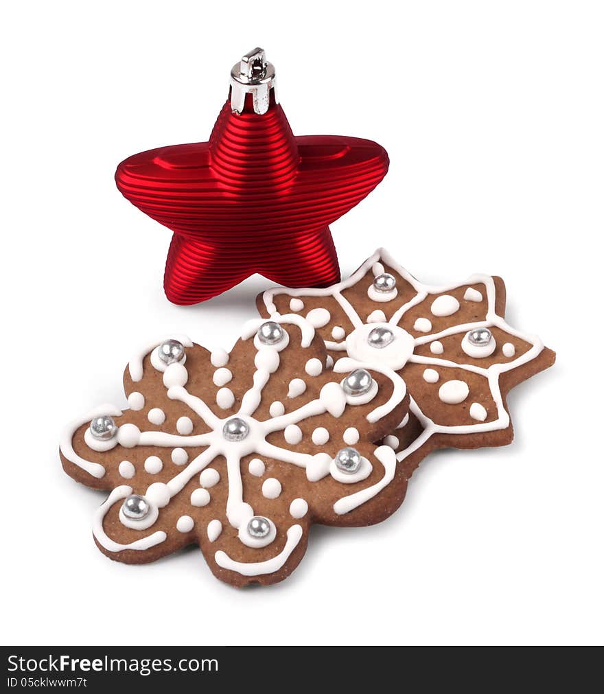 Red Christmas Star And Gingerbreads