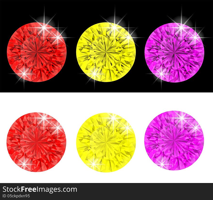 Vector illustration - set of colored diamonds. EPS 10. RGB. Created using transparency, gradient mesh and blending modes.