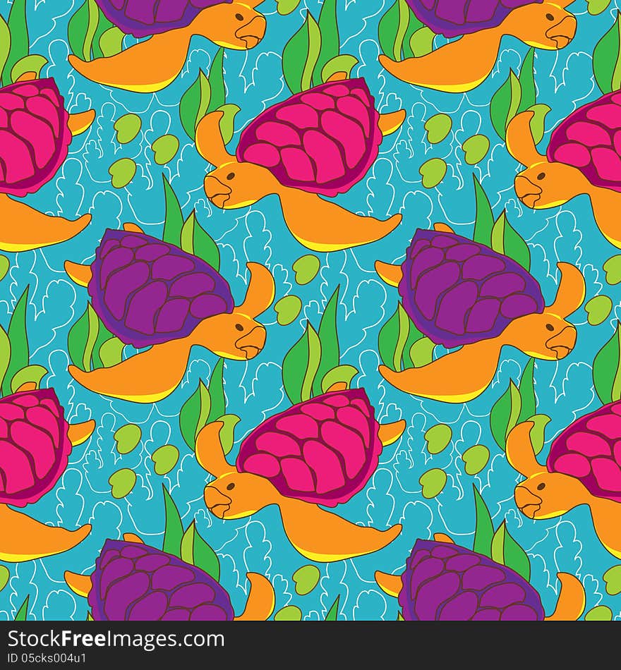 Seamless pattern with colored turtles