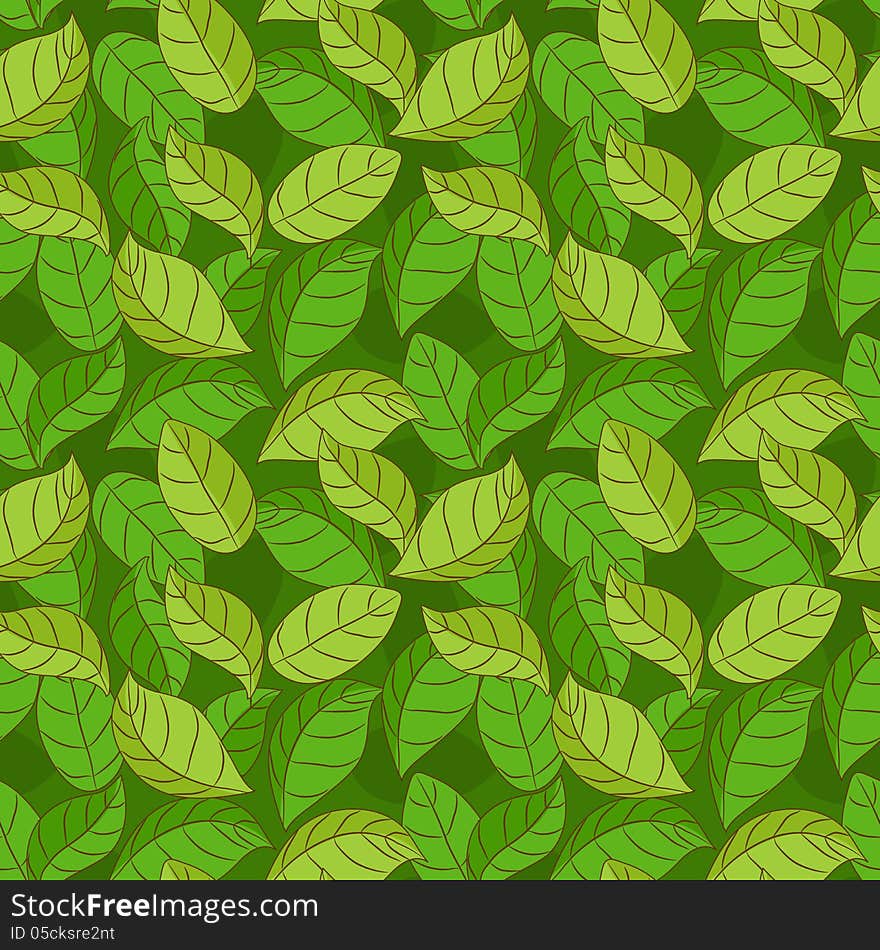 Vector seamless pattern with green leaves