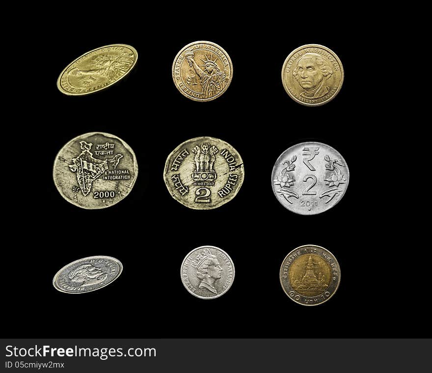 Different Currency coins from different countries.