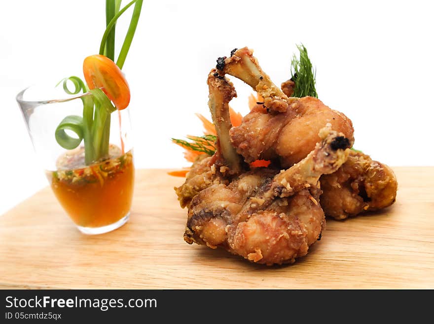 Fried chicken served with seafood sauce