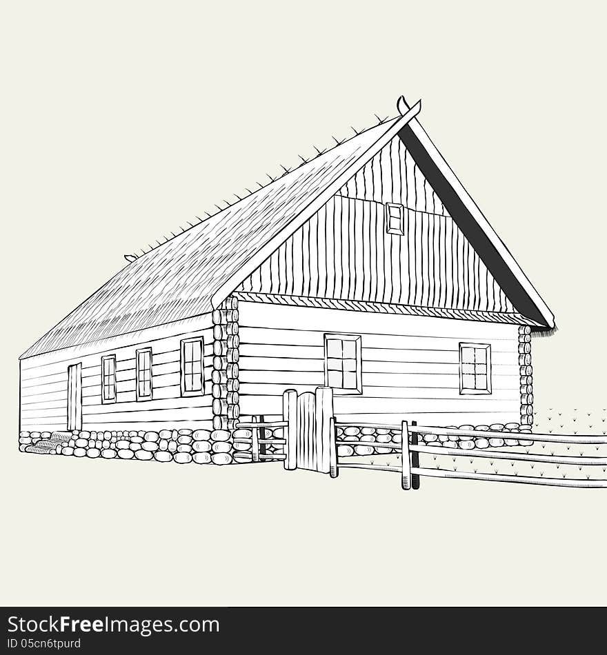 Engraving, the old farmer's house. Engraving, the old farmer's house