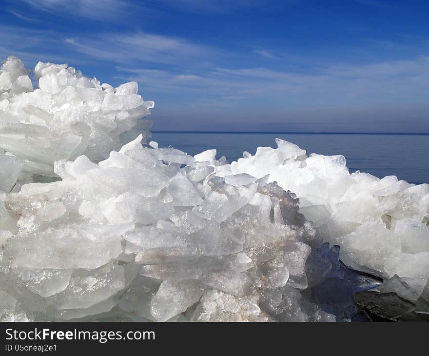 Broken ice on sky background