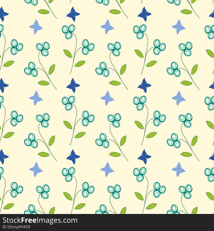 Seamless pattern with abstract flowers and butterflies. Seamless pattern with abstract flowers and butterflies