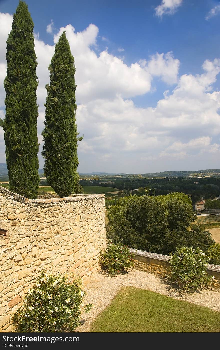 Landscape with cypress trees in the region of Luberon, Provence, France. Landscape with cypress trees in the region of Luberon, Provence, France