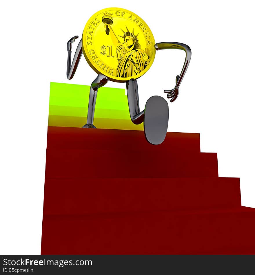 Dollar Coin Robot Running To The Top Illustration