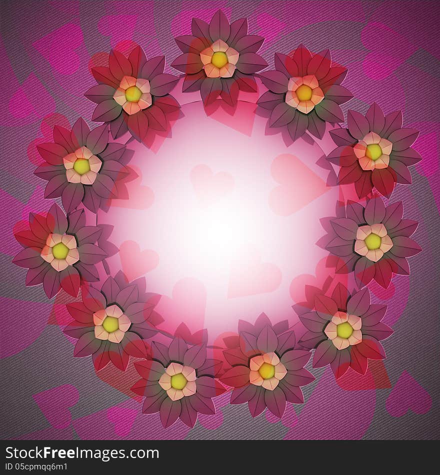 Lovely blossom circle card motive on romantic cloth illustration