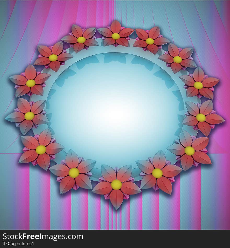 Pink blue shaded blossom elliptical card motive