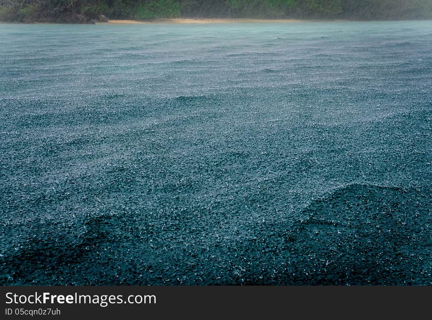 Detail Of Raindrops On The Ocean Water During The Storm