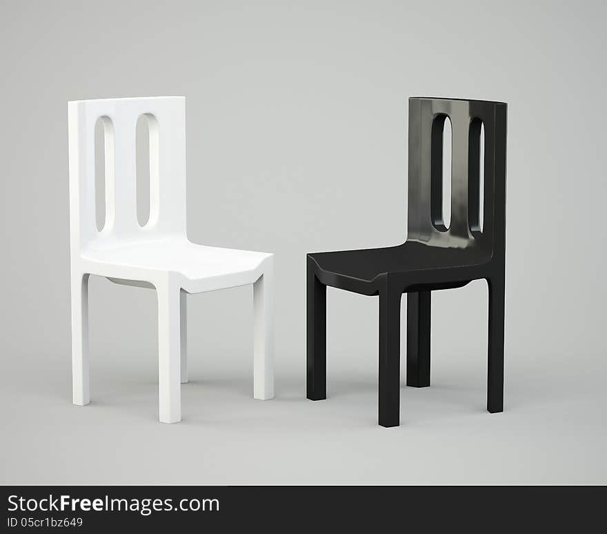 White and black chair on grey background