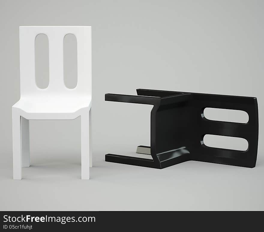 White and black chair on grey background
