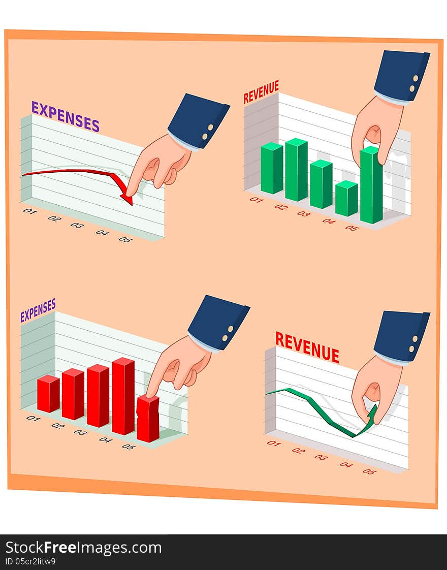 Illustration of businessman's hand manipulating graphic/data