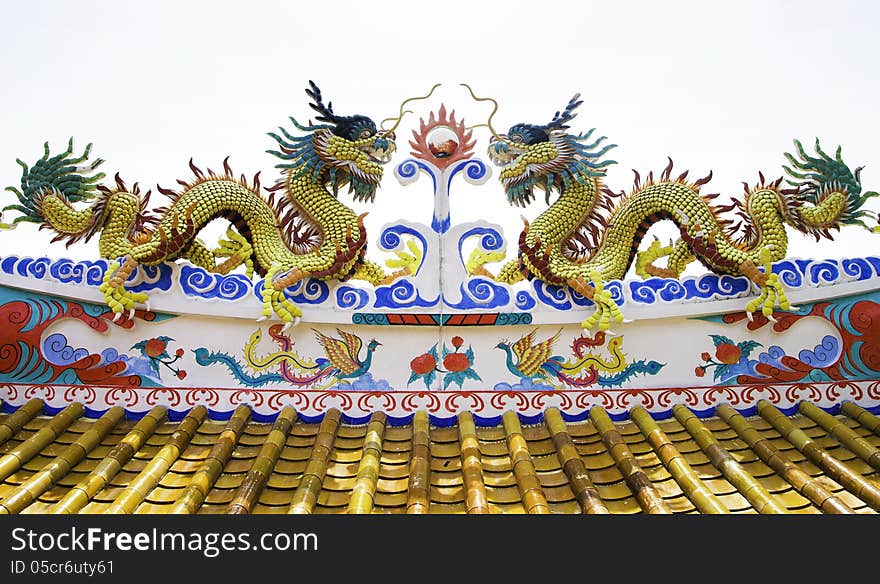 Colorful dragon statue on roof of temple