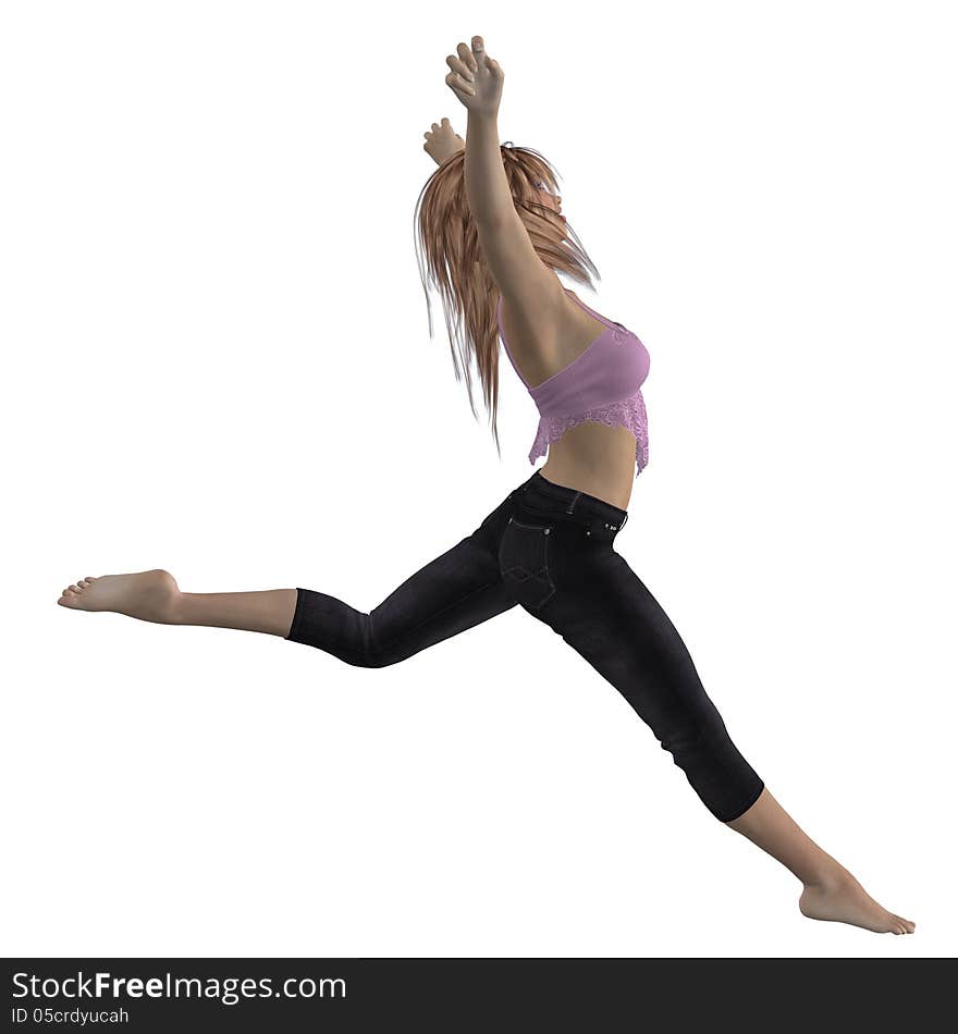 Digitally rendered image of a woman in pink top and jeans over white background. Digitally rendered image of a woman in pink top and jeans over white background.