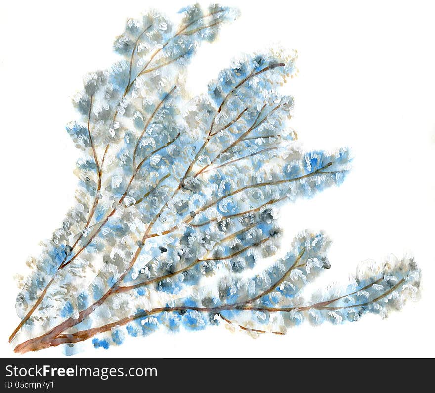 Watercolor drawing of spring tree isolated. Watercolor drawing of spring tree isolated